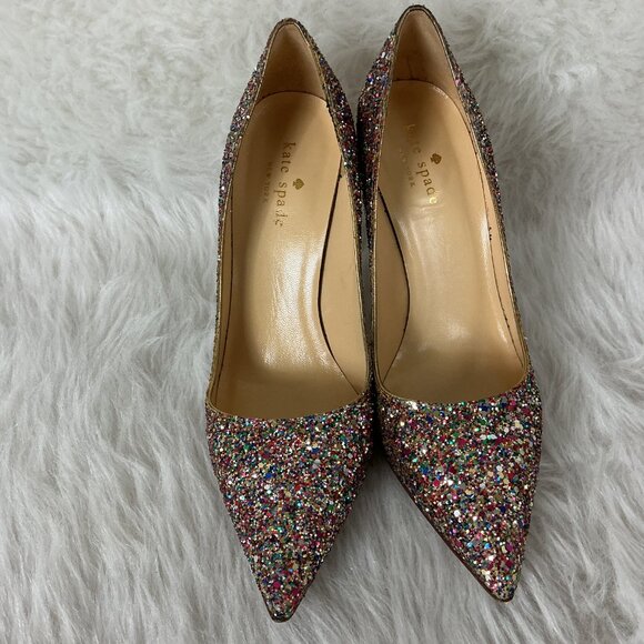 Kate Spade Pointed Toe Licorice Too Rainbow Glitter Pump Heel 7.5 B - Picture 3 of 7